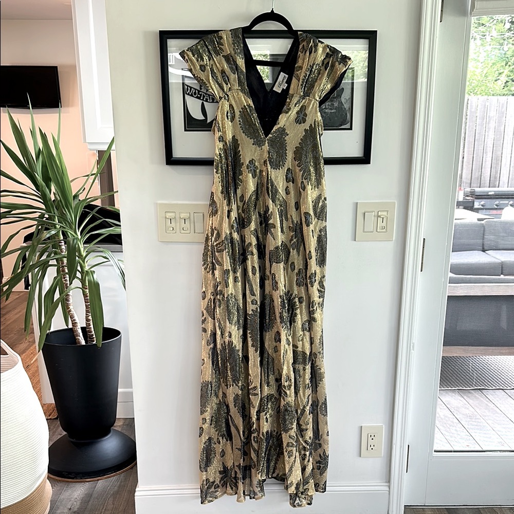 Bianca Paris gold + blue Lorax thread maxi dress size T1 - size small